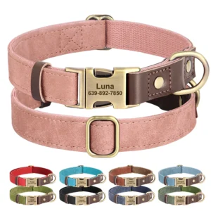 Customized Dog Collar Durable PU Leather Dog Collars Engraved Pet ID Necklace With Metal Buckle for Small Medium Large Dogs Pug
